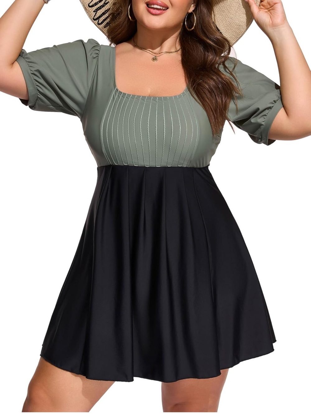 Swim Dress Plus Size 1X One Piece in Olive and Black Smismivo New with Tags